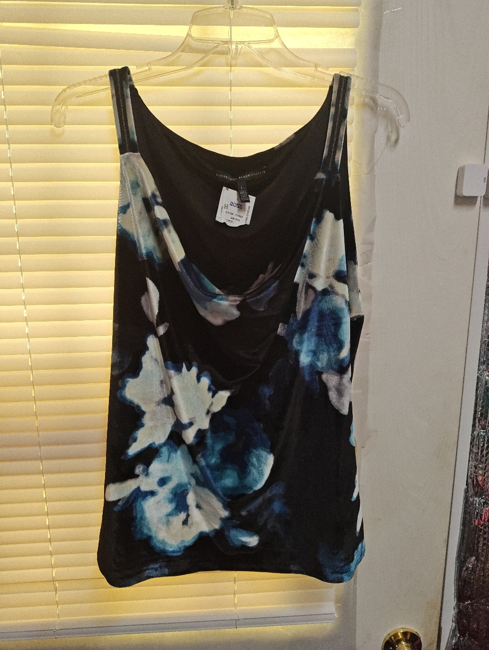 White House Black Market Black Tank Top with Blue and White Floral Print